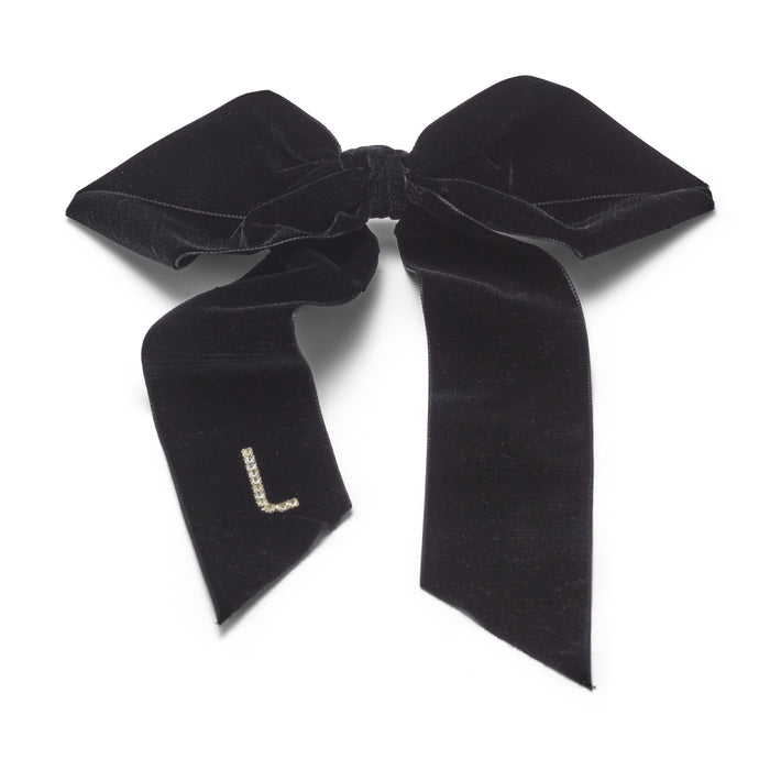 lelet ny Monogram Crystal / Pearl Bow Barrette Black