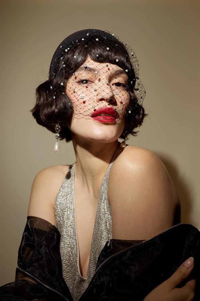 Lelet Ny Pearl And Crystal Blusher Veil Headband