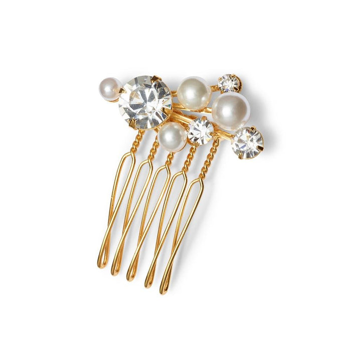 lelet ny Mercury Pearl and Crystal Comb 14K GOLD PLATE