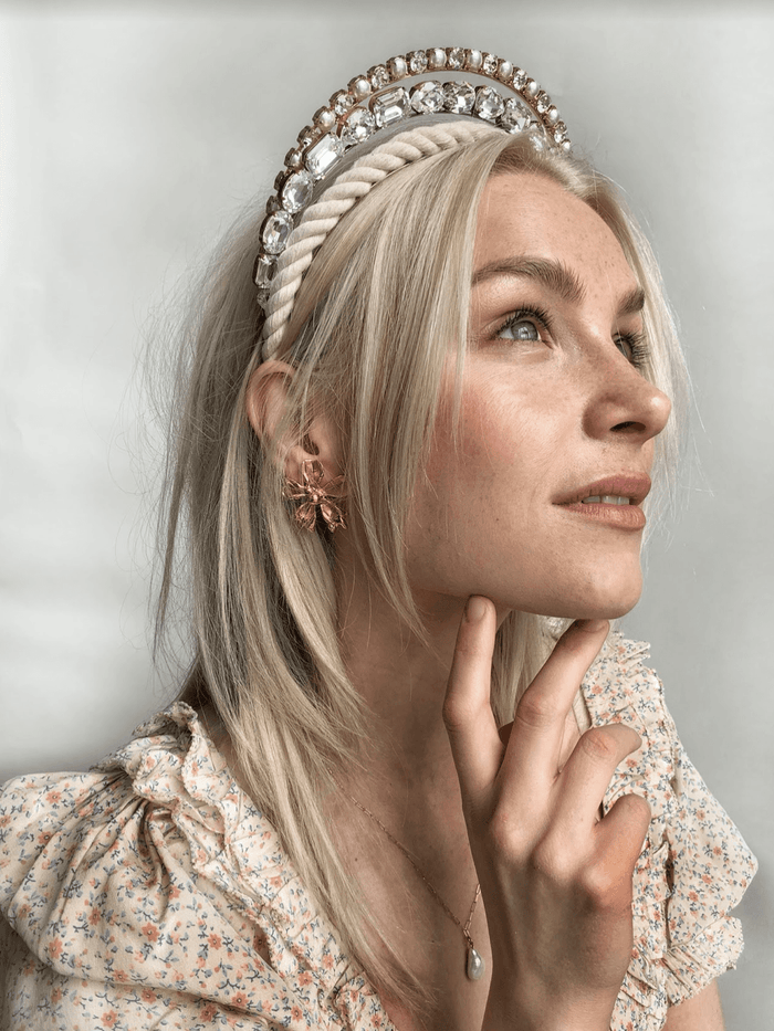 Lelet Ny Pearl And Crystal Simple Headband 14K GOLD PLATE