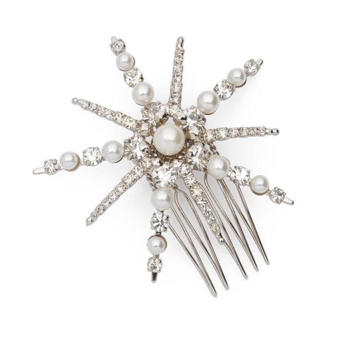 lelet ny Starlet Pearl and Crystal Petite Comb RHODIUM