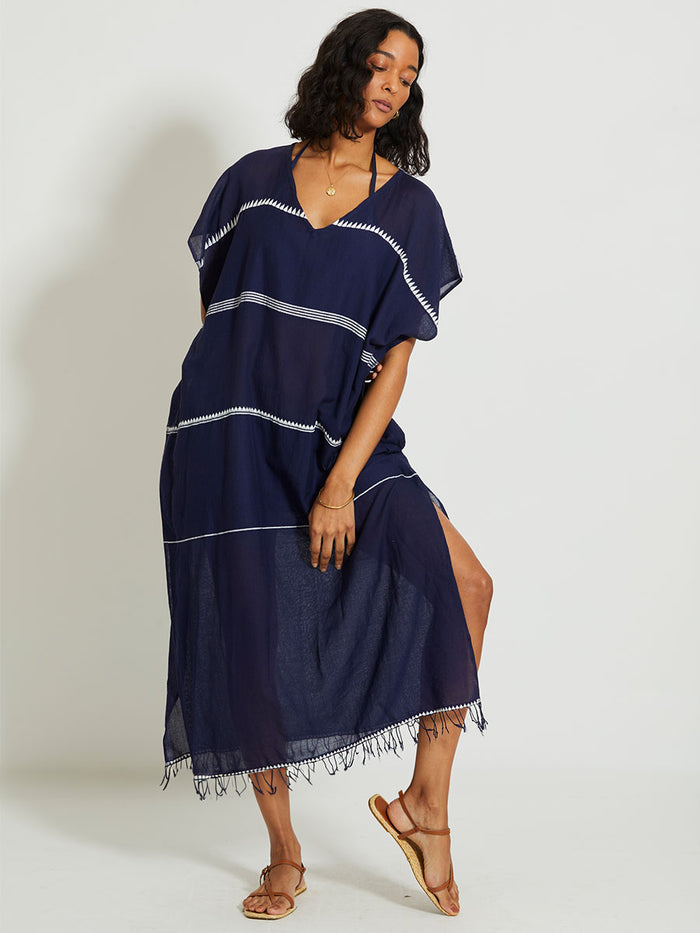 Lemlem DALILA | V Neck Caftan Nunu Navy