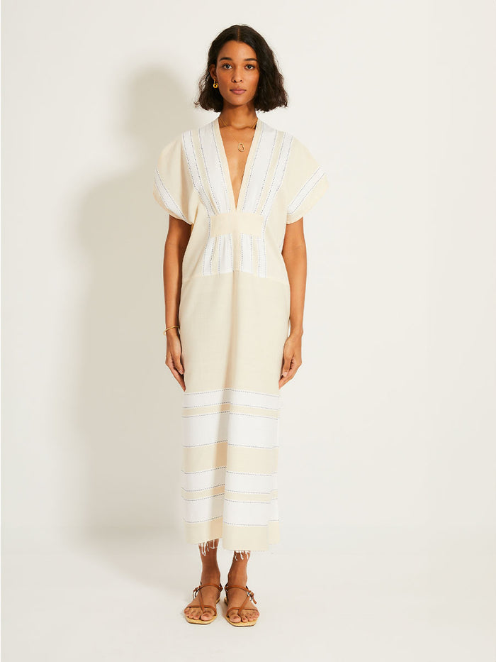 lemlem GASIRA | V Neck Caftan Debre Cream