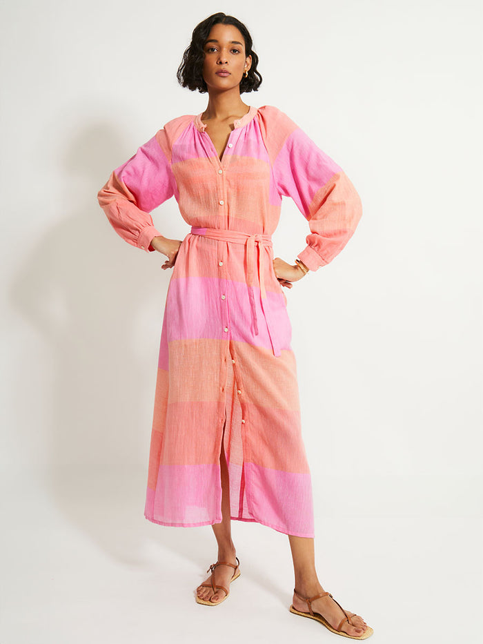 lemlem MAKEDA | Button Up Dress Nefas Peach