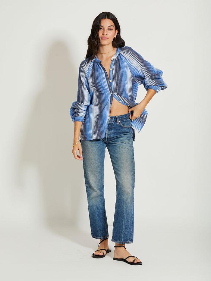 Lemlem MITA | Button Up Blouse Feven Blue