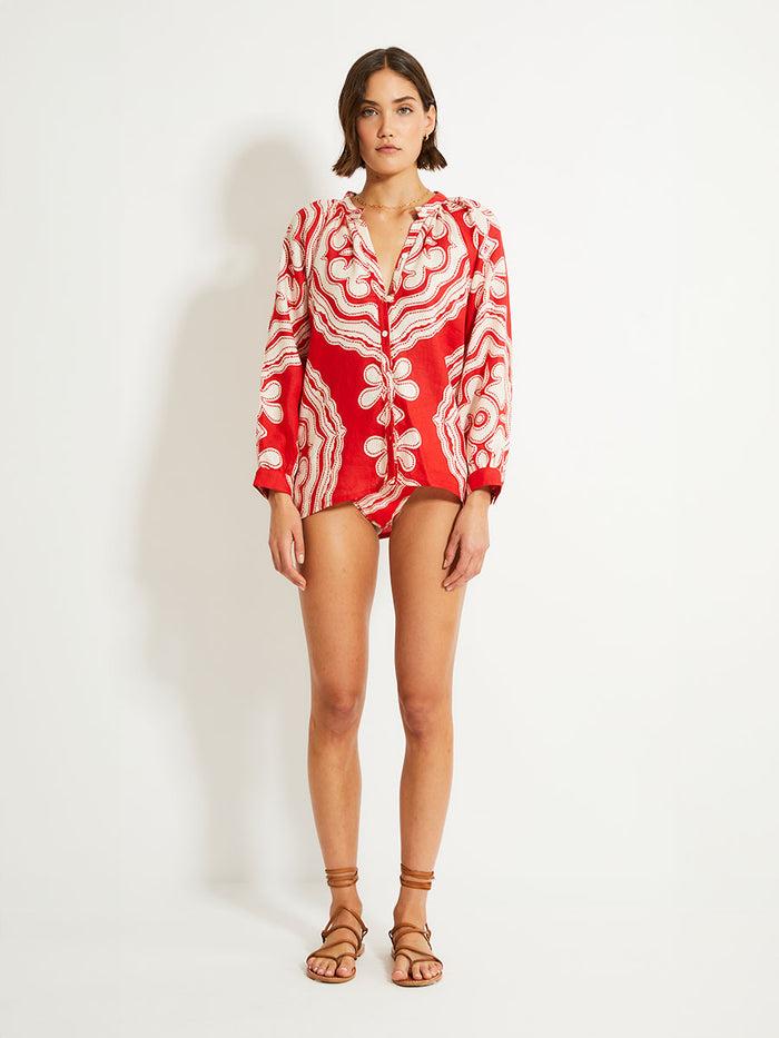 lemlem MITA | Button Up Blouse Niku Red