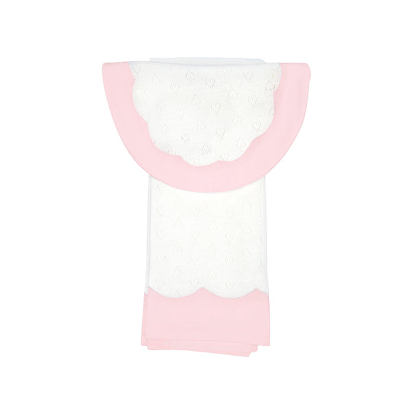 lenora BABY SCALLOPED HEART COTTON KNIT BIB & BURP SET