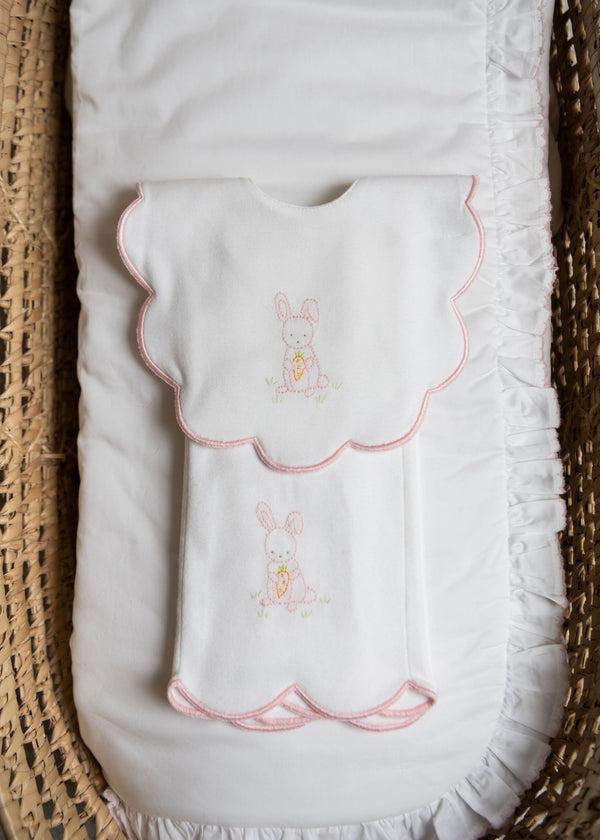 Lenora BABY BUNNY COTTON KNIT BIB & BURP SET