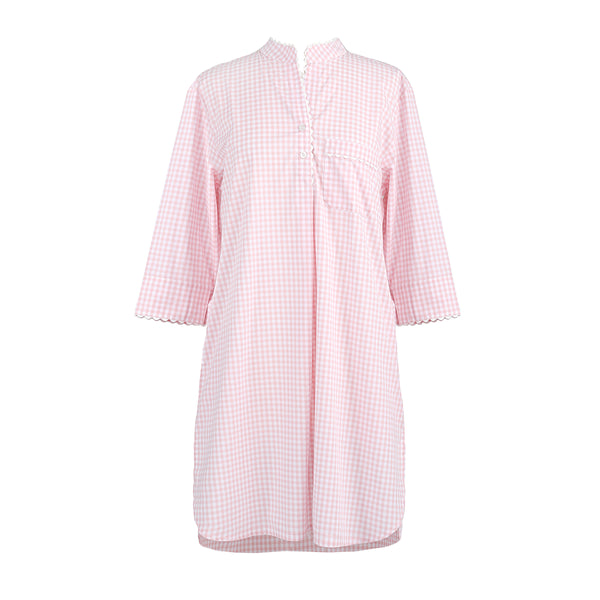 Lenora GINGHAM COTTON NIGHTSHIRT WITH RIC RAC TRIM