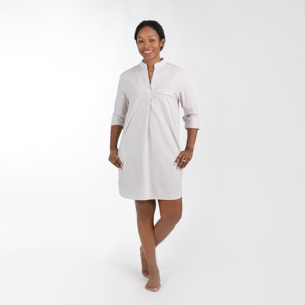 Lenora GINGHAM COTTON NIGHTSHIRT WITH RIC RAC TRIM