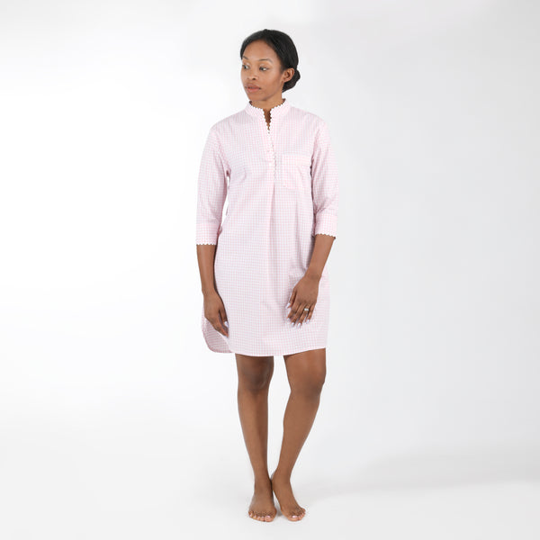 Lenora GINGHAM COTTON NIGHTSHIRT WITH RIC RAC TRIM