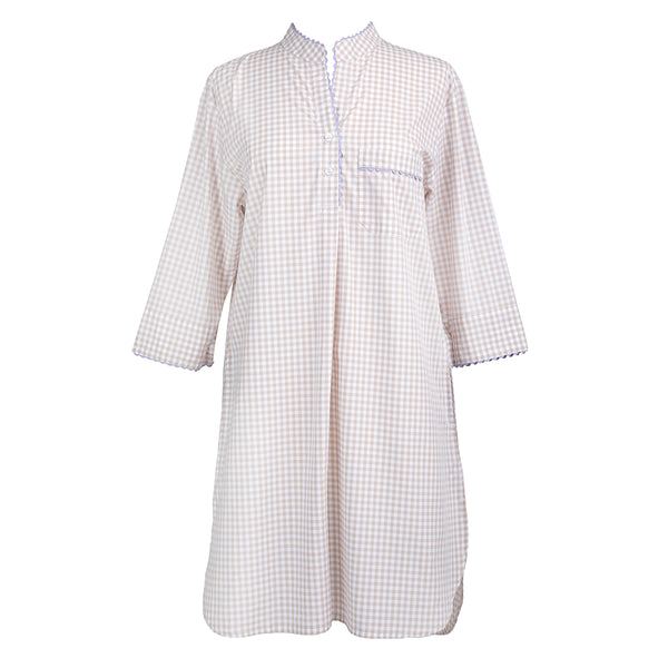 lenora GINGHAM COTTON NIGHTSHIRT WITH RIC RAC TRIM
