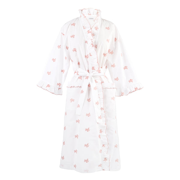 lenora NANCY COTTON RUFFLE EMBROIDERED ROBE