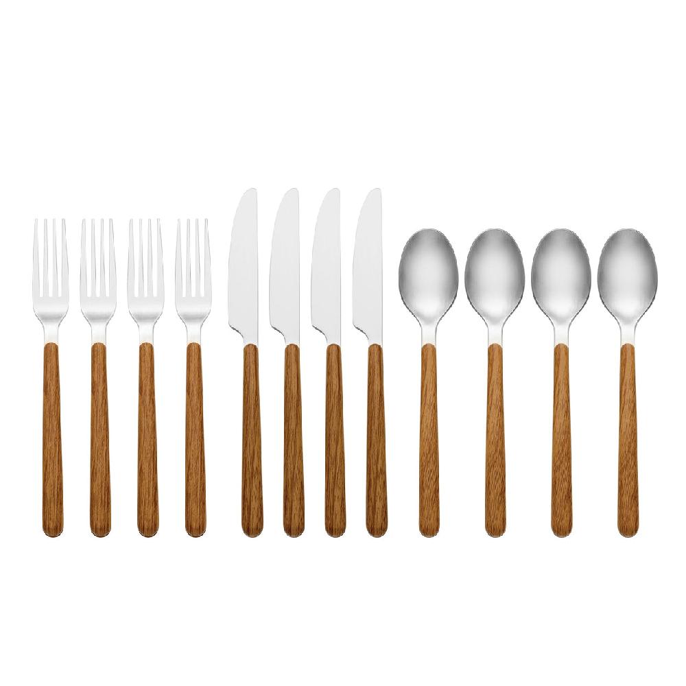Lenox 24 Seven Mirror Faux Wood Handle 12 Piece Flatware Set