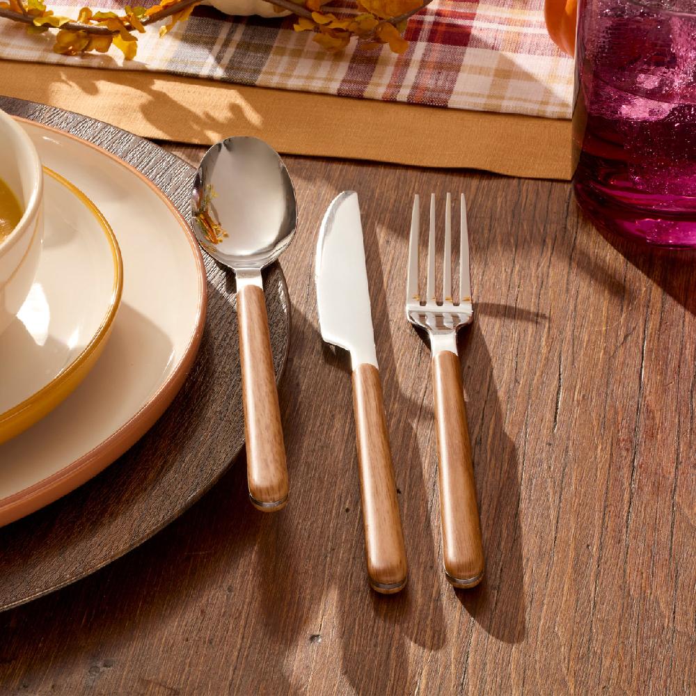 Lenox 24 Seven Mirror Faux Wood Handle 12 Piece Flatware Set