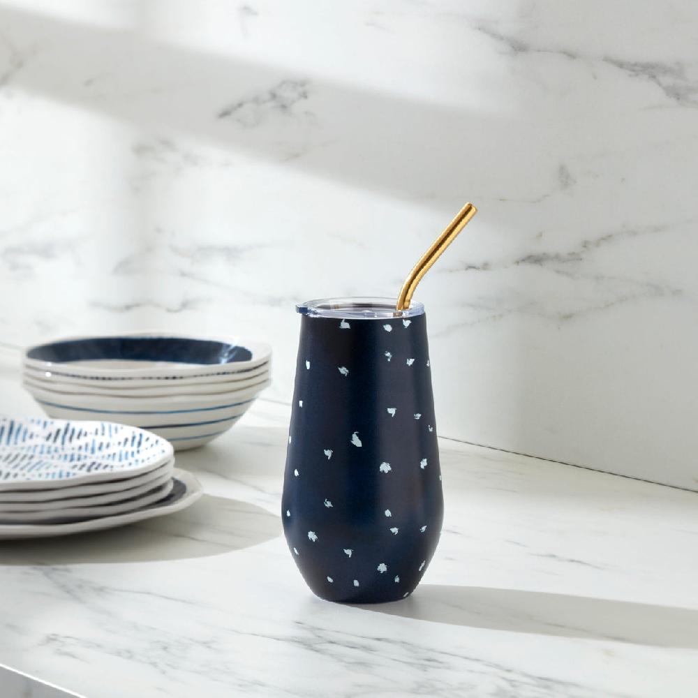 Lenox Blue Bay Dot Stainless Steel Wine Tumbler & Straw