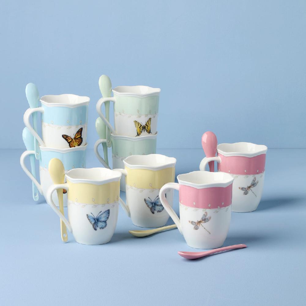 Lenox Butterfly Meadow Color Mugs With Spoons - Set Of 8