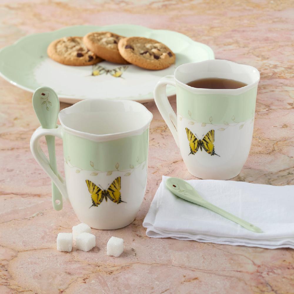Lenox Butterfly Meadow Color Mugs With Spoons - Set Of 8