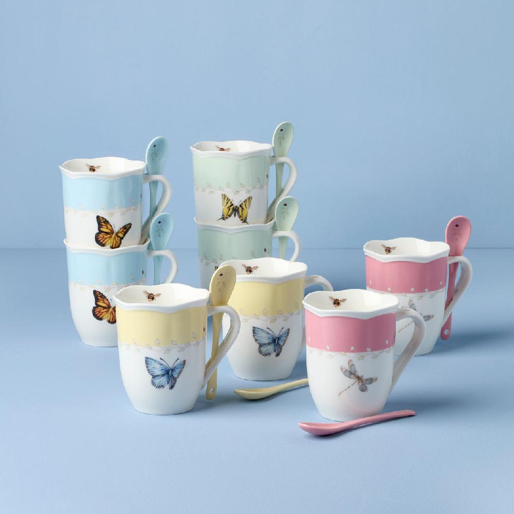 lenox Butterfly Meadow Color Mugs With Spoons - Set of 8