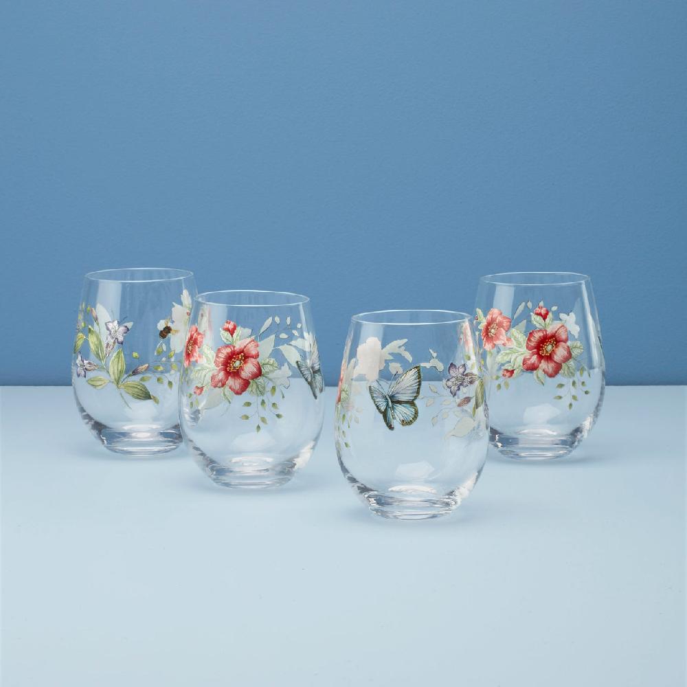 lenox Butterfly Meadow Stemless Wine Glasses - Set Of 4