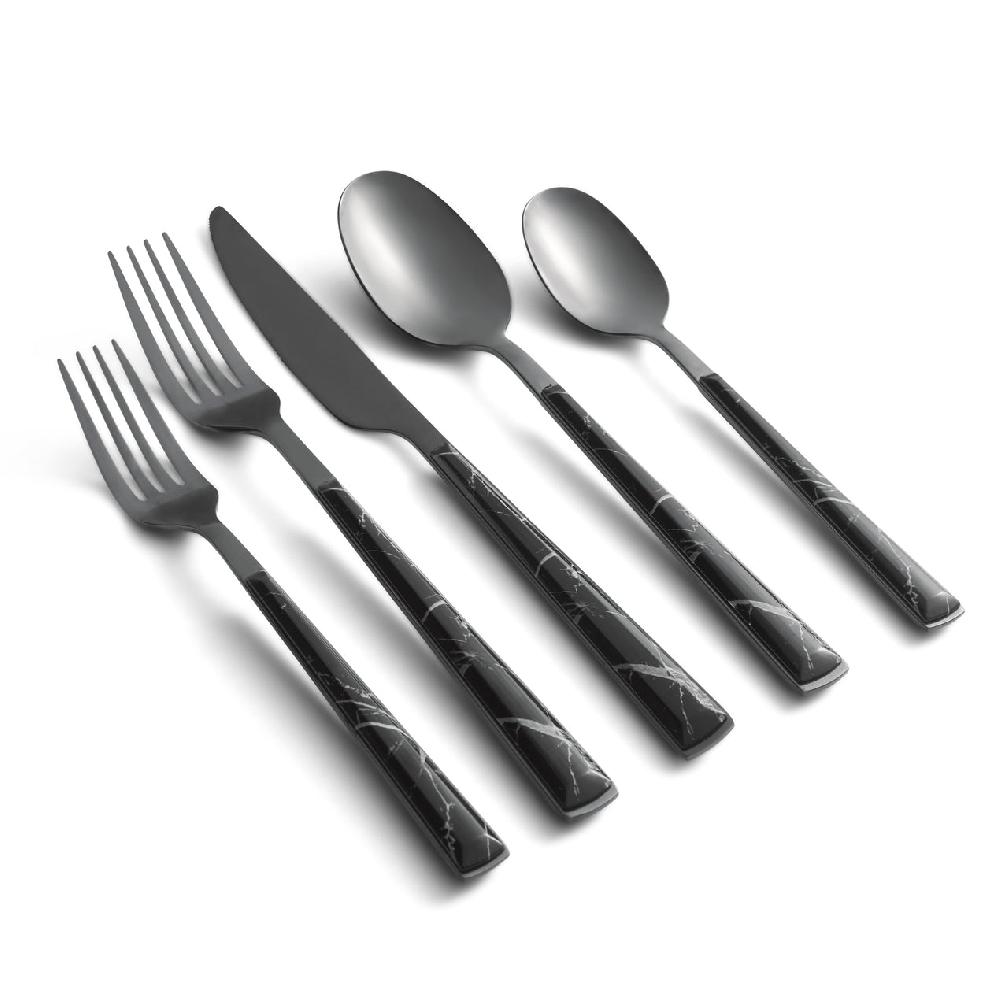 lenox Eivin Mirror with Black Marble Handle 20 Piece Flatware Set