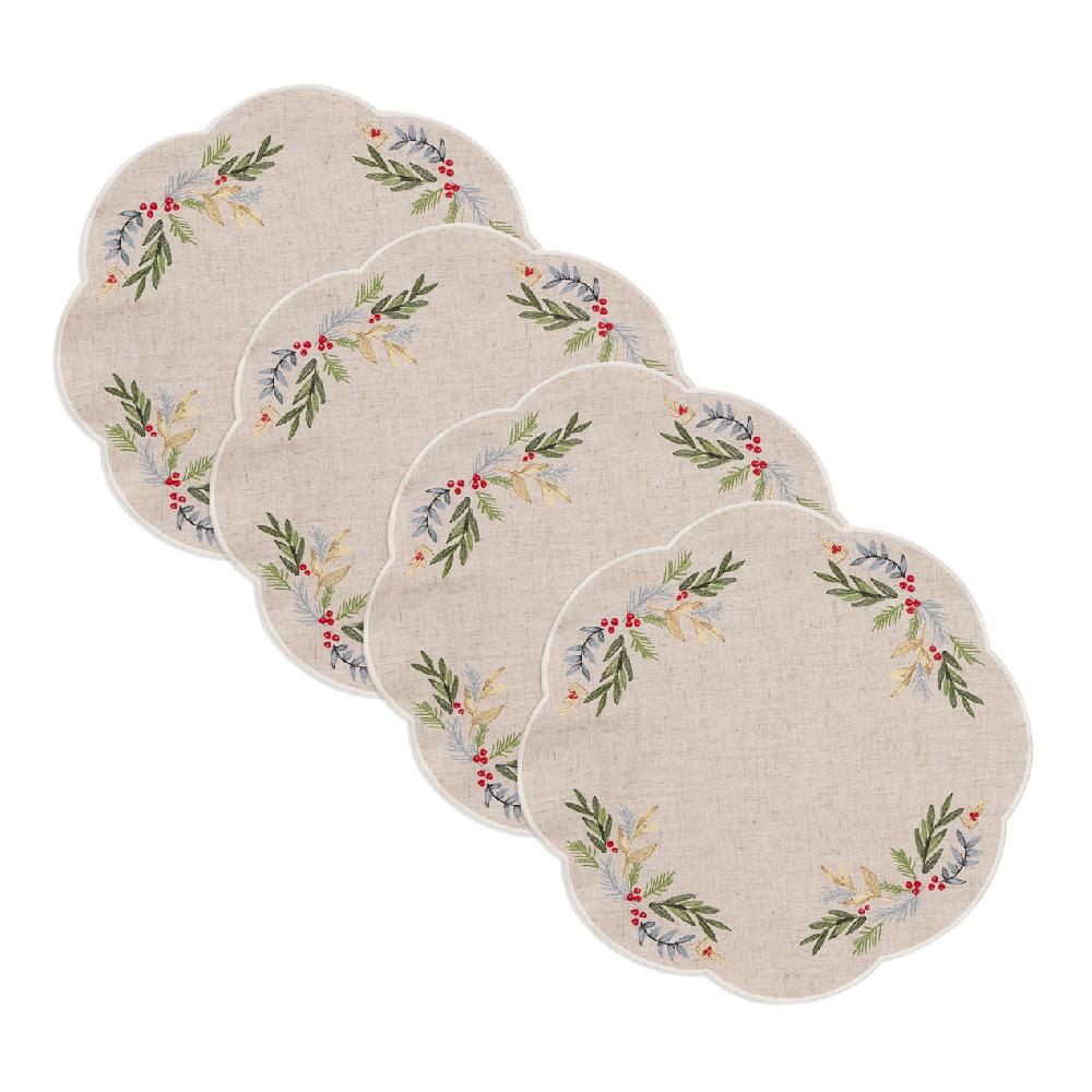 lenox French Perle Holly Embroidered Placemats - Set Of 4