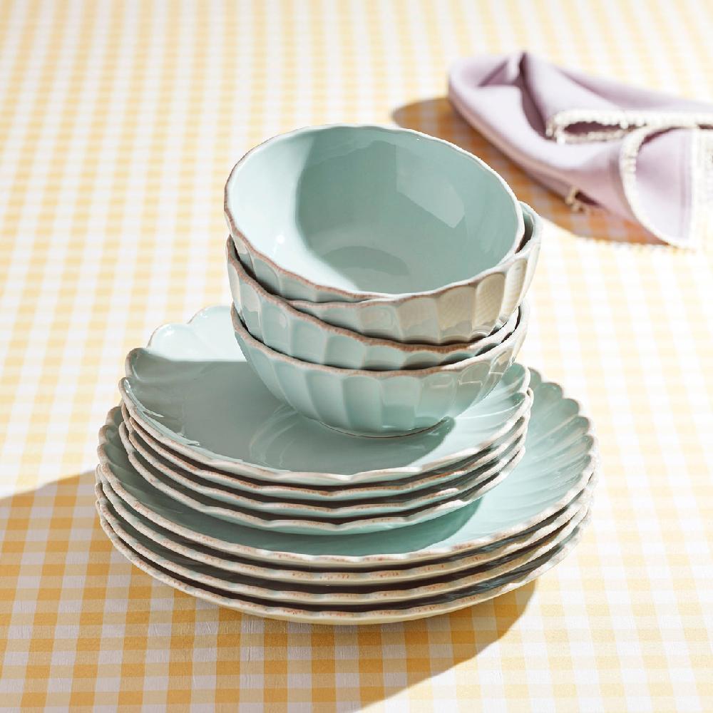 Lenox French Perle Scallop Ice Blue 12-Piece Dinnerware Set