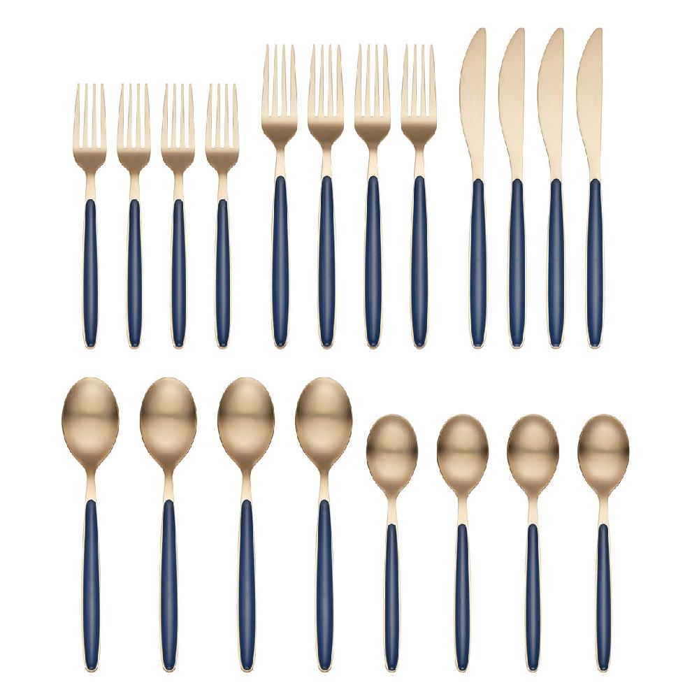lenox Kiernan Champagne Satin Navy Handle 20 Piece Flatware Set