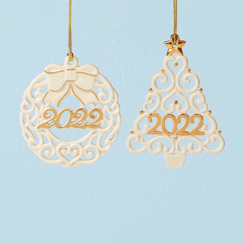 lenox 2022 Wreath & Tree Ornaments - S/2