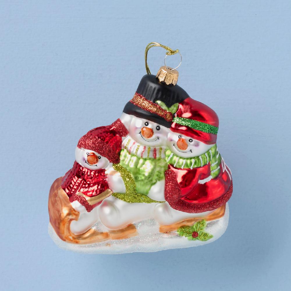 lenox Blown Glass Snowmen On Sled Ornament