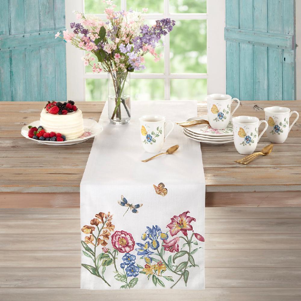 Lenox Butterfly Meadow Garden Embroidered Runner