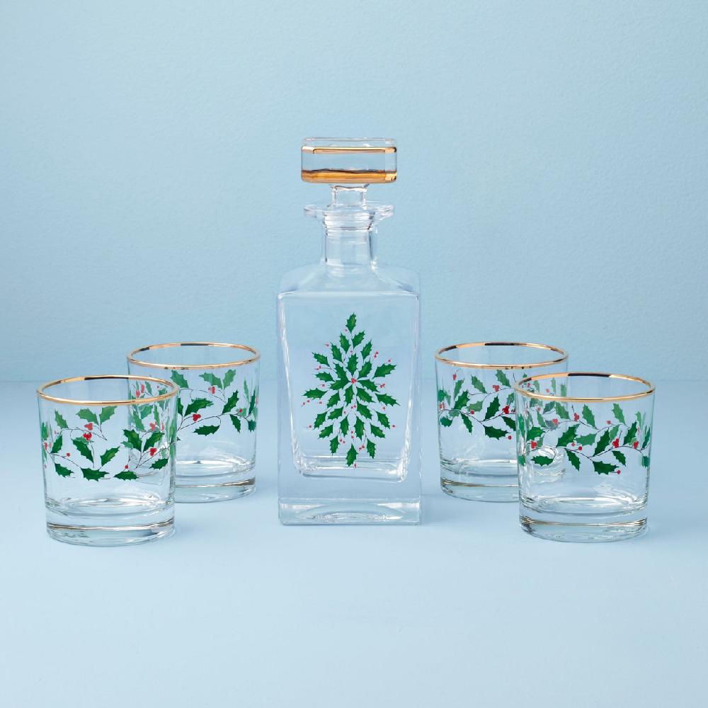 lenox Holiday 5 pc Decanter & Whiskey Glass Set