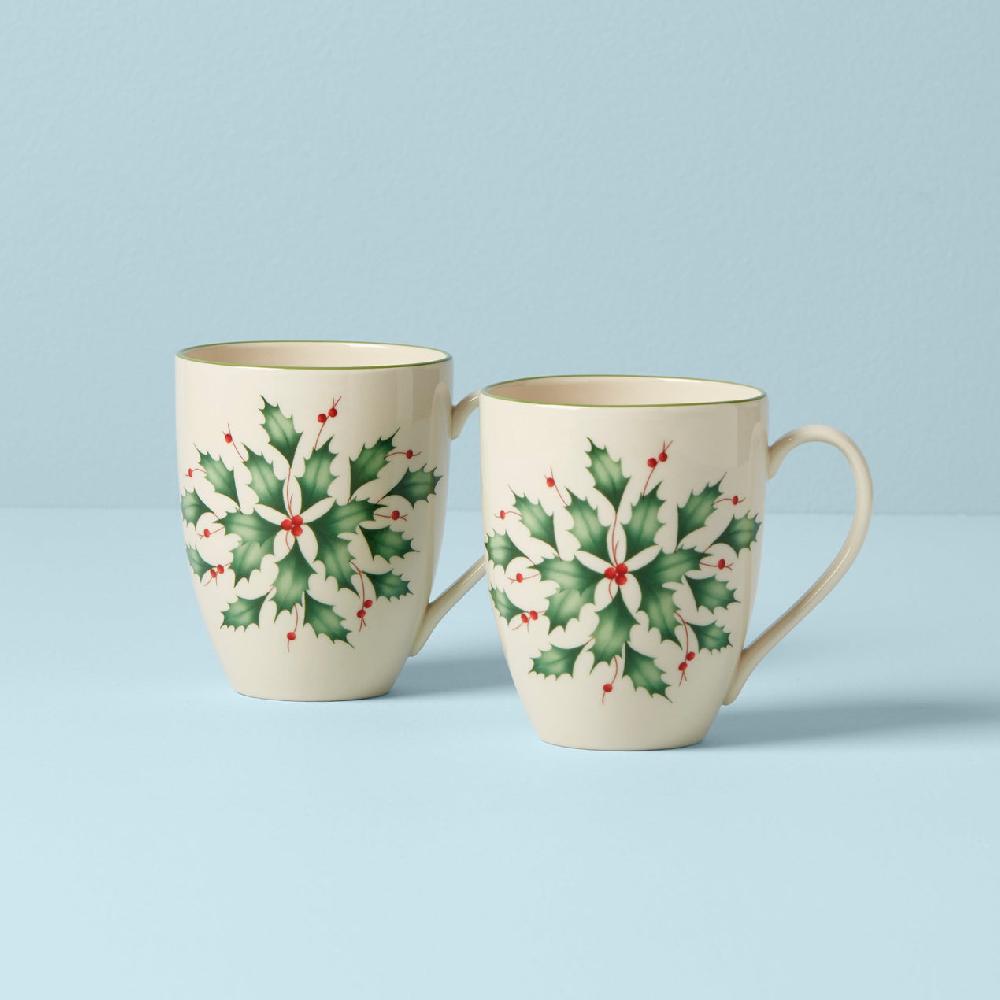 lenox Holiday Holly Mugs - Set of 2