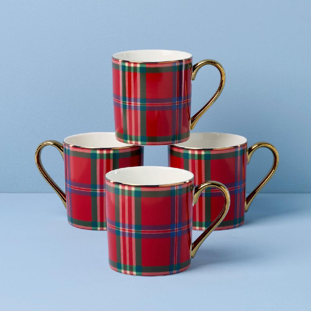 lenox Holiday Red Tartan Mugs - Set of 4