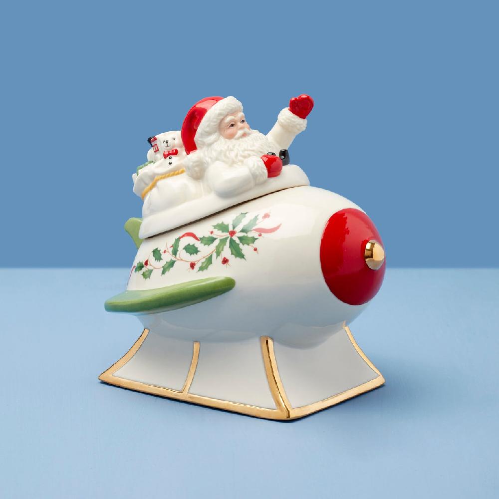 lenox Holiday Santa's Rocket Covered Candy Dish