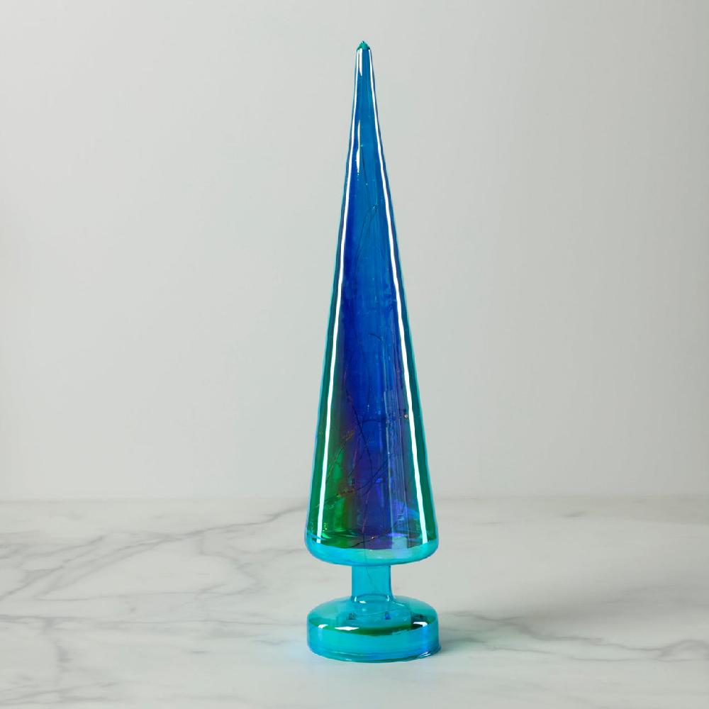 Lenox Led Lit Teal Glass Holiday Tree