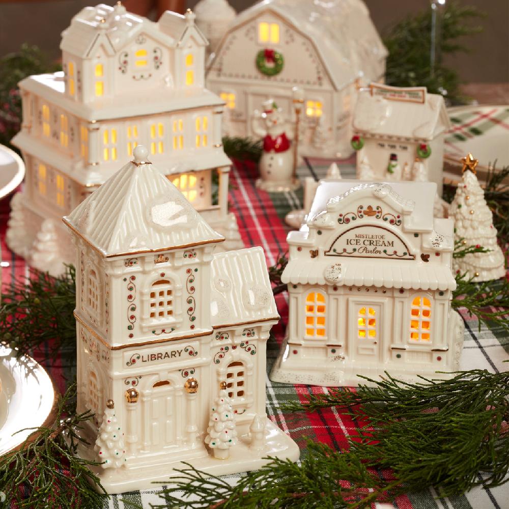 Lenox Mistletoe Park Lit Library Figurine