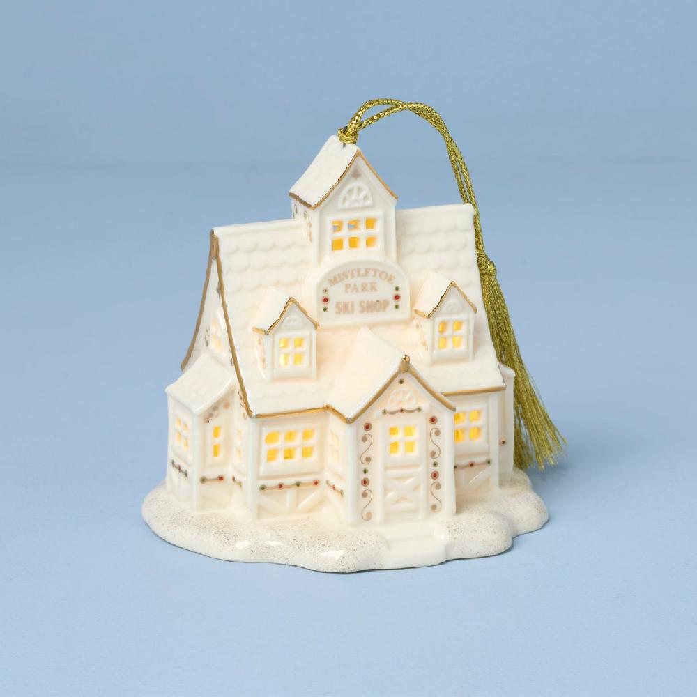 Lenox Mistletoe Park Ski Shop Lit Ornament