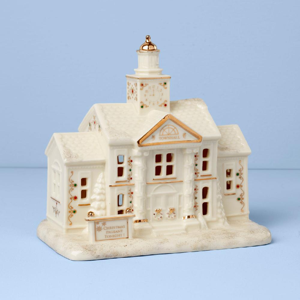 Lenox Mistletoe Park Town Hall Lit Figurine
