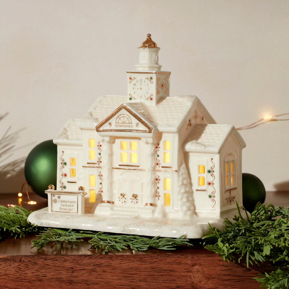 Lenox Mistletoe Park Town Hall Lit Figurine