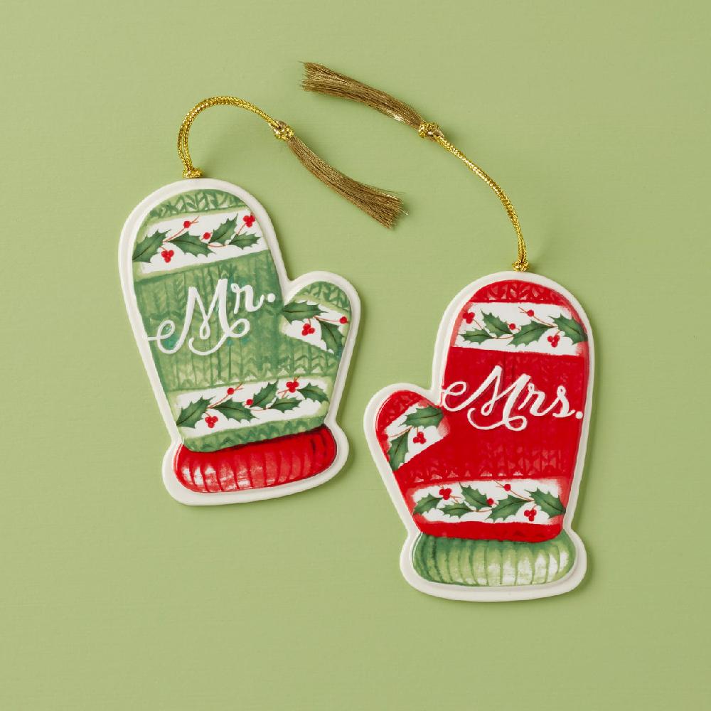 lenox Mr. & Mrs. Mitten Ornaments - Set Of 2