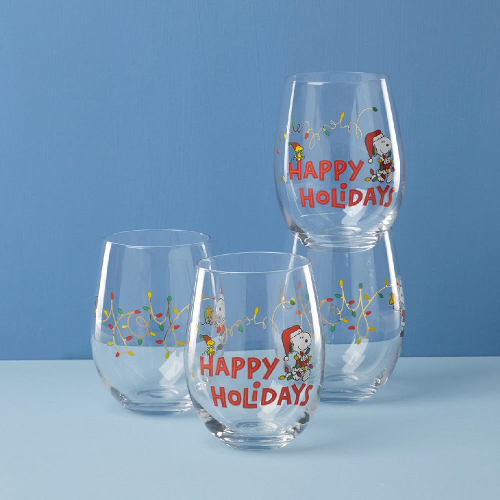 lenox Snoopy Christmas Glass Tumblers - Set Of 4