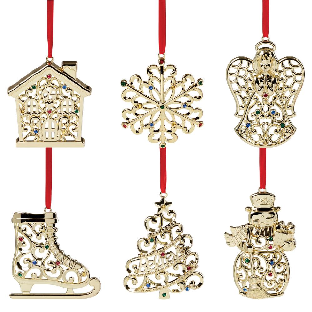Lenox Sparkle & Scroll Gold Ornaments - Set Of 6