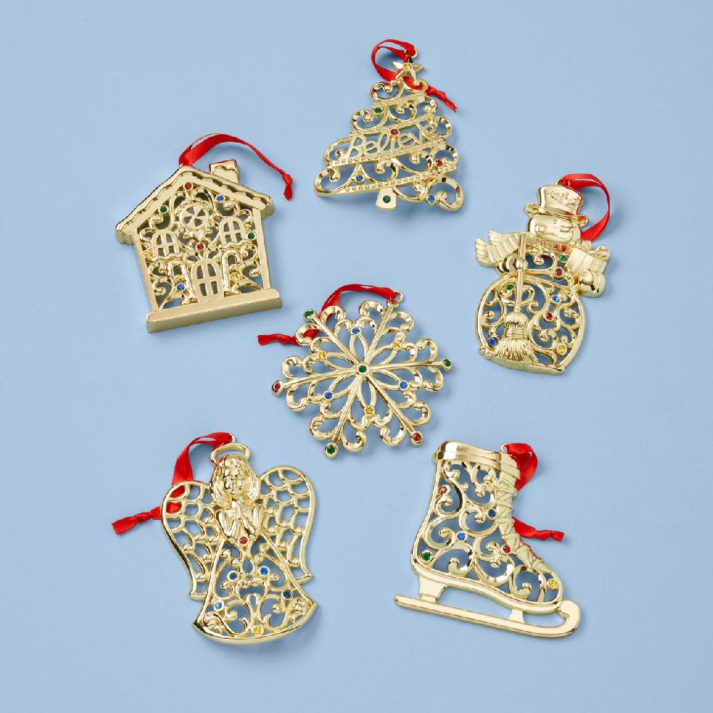 lenox Sparkle & Scroll Gold Ornaments - Set of 6