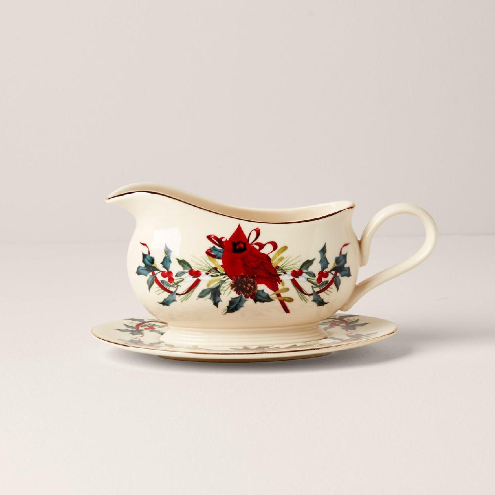 lenox Winter Greetings Gravy Boat & Stand