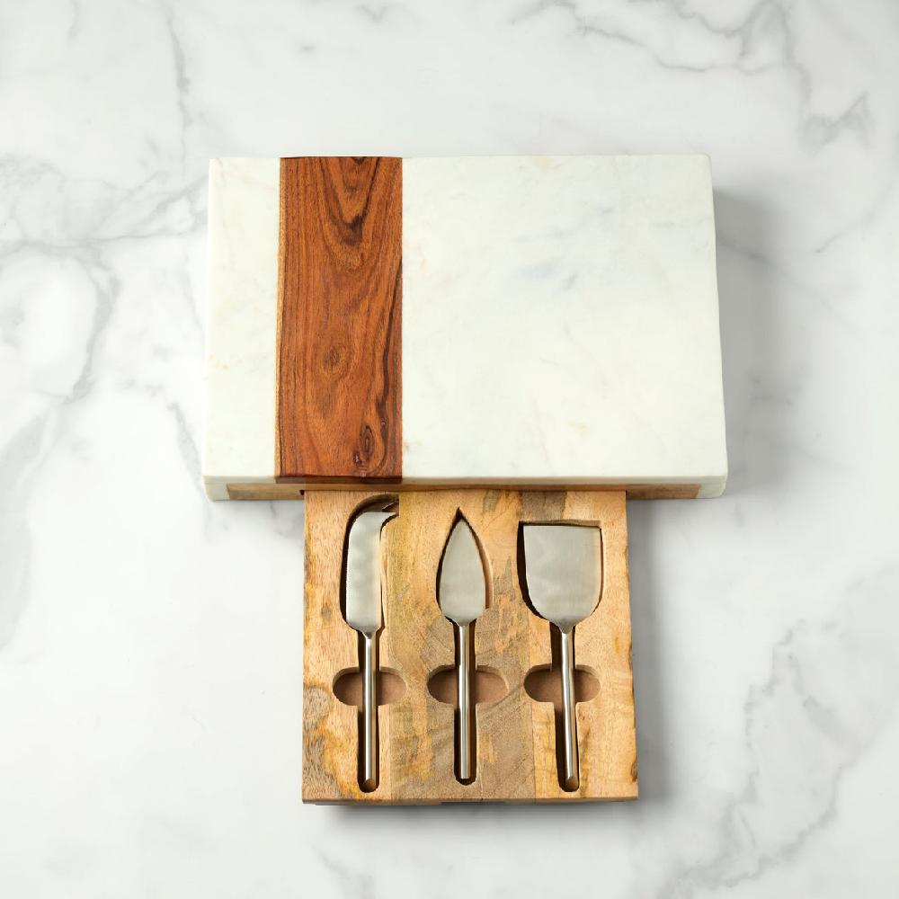lenox Marble & Wood Serving Board With Cheese Server Set
