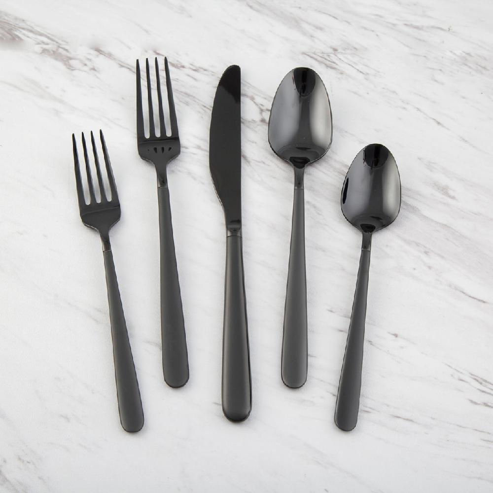 lenox Quinn Black Sand Mirror 20 Piece Flatware Set