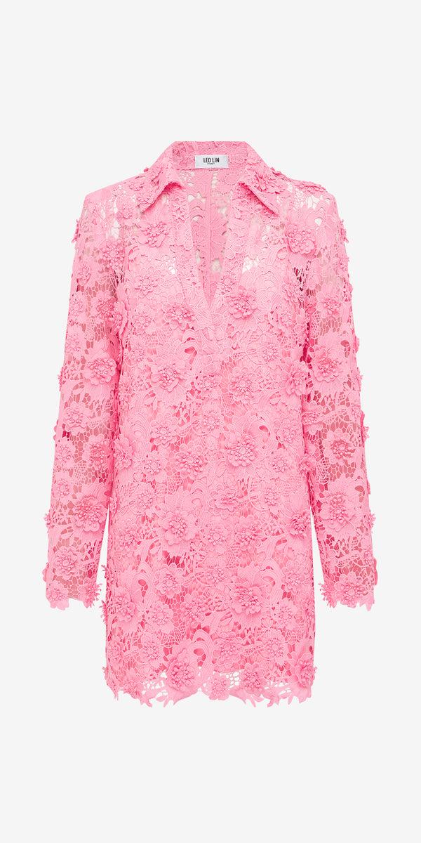 leo lin Acacia Lace Shirt Mini Dress