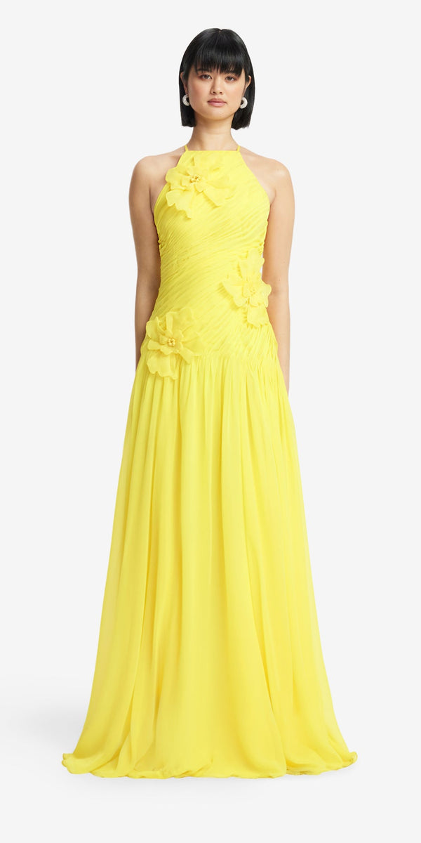 Leo Lin Amya Floral Appliqué Gown