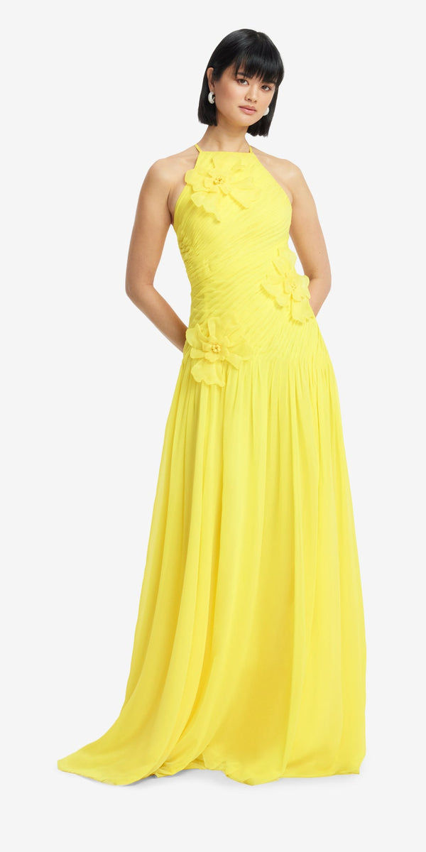 Leo Lin Amya Floral Appliqué Gown